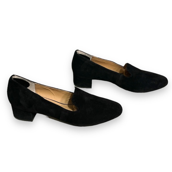 ME TOO Gwen Black Leather Suede Block Heel Loafer - Picture 2 of 6